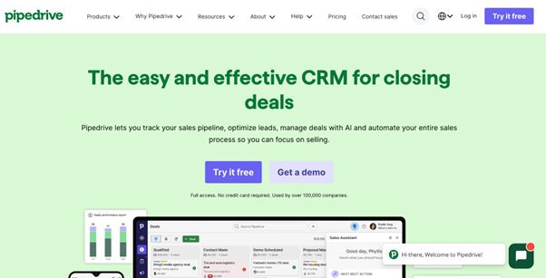 Pipedrive screen shot website