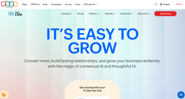 Zoho screen shot website