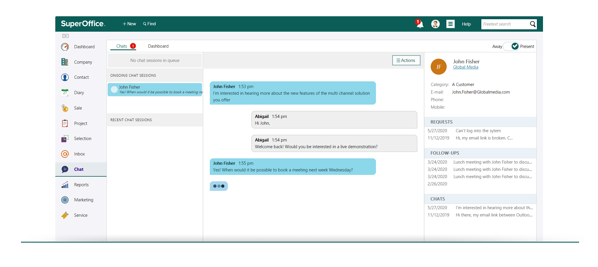 Skärmdump SuperOffice CRM