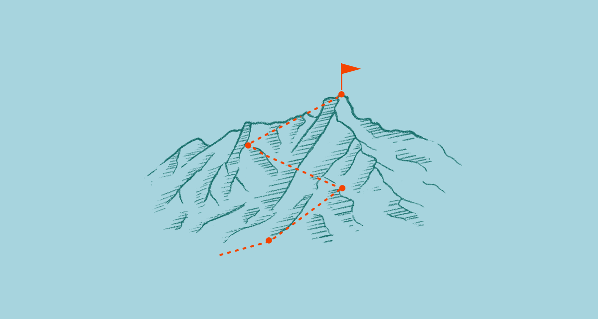 Illustration av bergstopp med texten Mätvärden för kundframgång